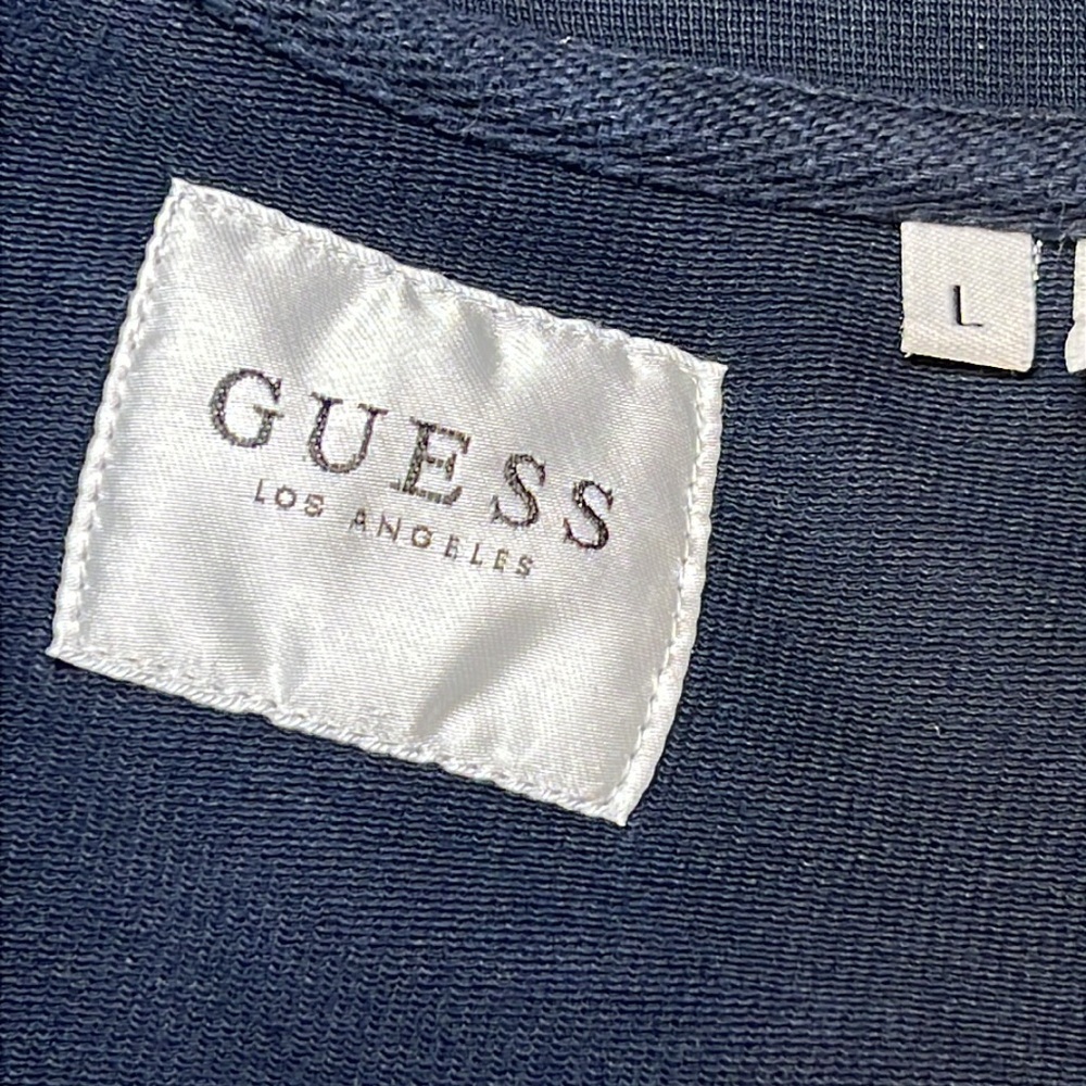 GUESS Men's Navy Zip Jacket with Red and White Accents. Size Large. - Picture 9 of 10